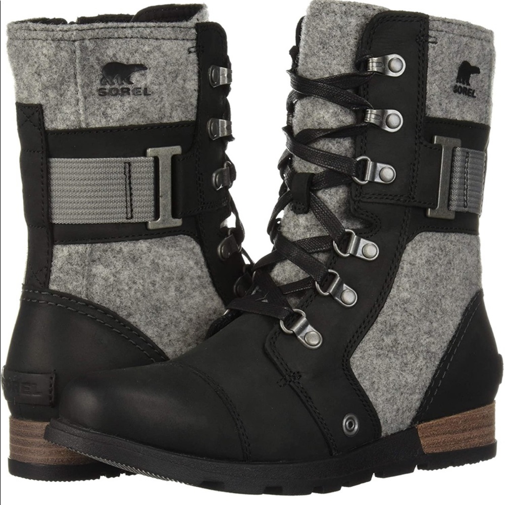 Sorel Major Carly Combat Black/Grey Boot 8